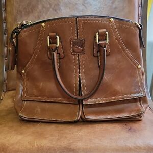 Dooney & Bourke Brown Leather Satchel with Gold Hardware